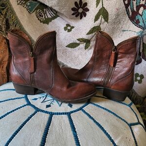Burgundy Genuine Leather Ankle Boots